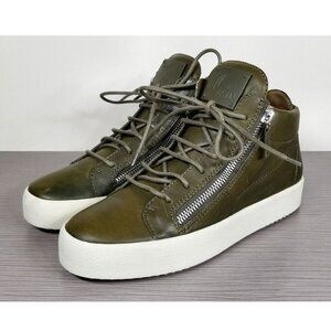 Giuseppe Zanotti x Zayn Leather Double-Zip Mid-Top Sneaker Olive Mens Size 9 /42